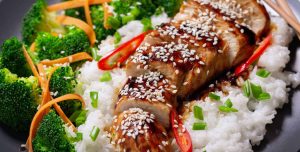 Baked Teriyaki Chicken With Stir-Fried Vegetables And Rice