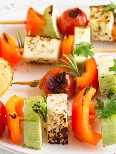 Grilled Halloumi And Vegetable Skewers With Lemon Herb Quinoa