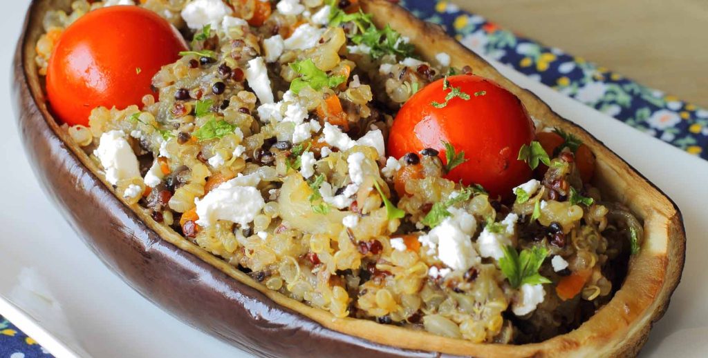 Mediterranean Stuffed Eggplant With Feta And Pine Nuts