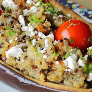 Mediterranean Stuffed Eggplant With Feta And Pine Nuts